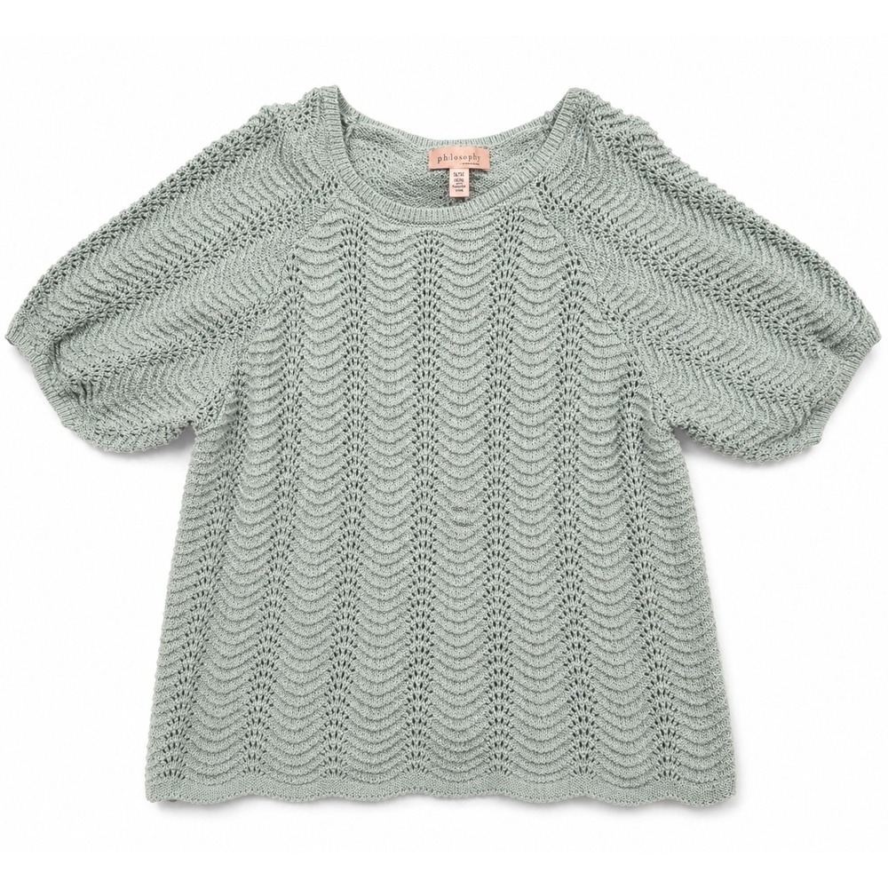 Philosophy Republic Clothing Sage Green Pointelle Knit Short Sleeve Sweater XL